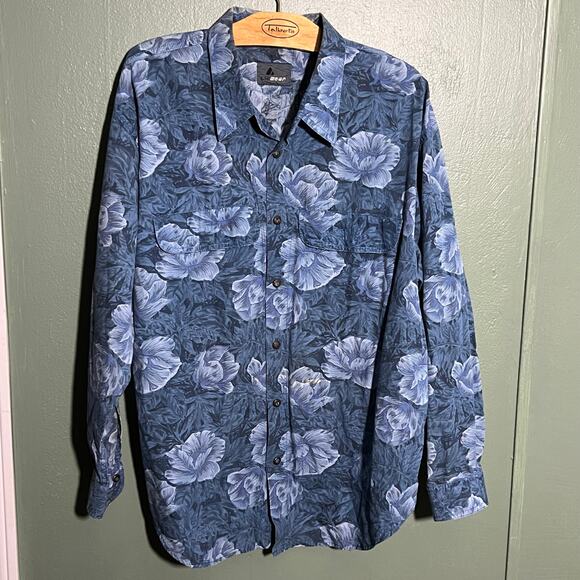 Liz Wear Blue Floral Button Up Shirt Long Sleeve Cotton Blend Large - Picture 1 of 3